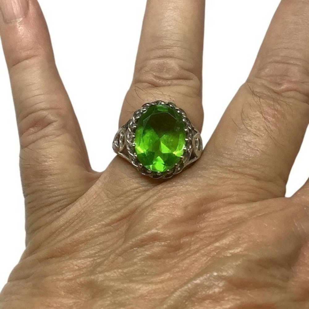 Sterling silver green gemstone ring
